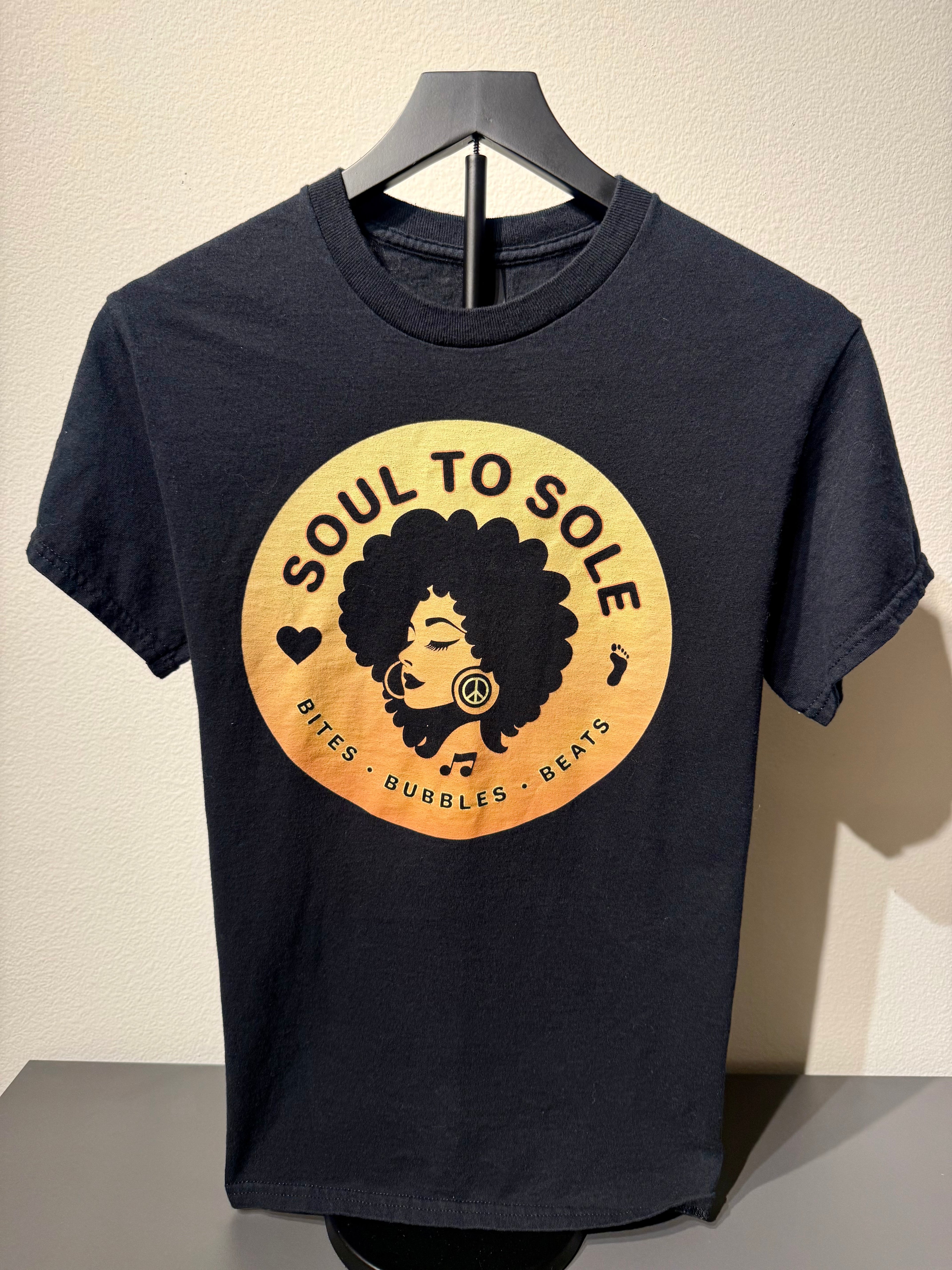 Soul to Sole Black T-shirt with Orange circle logo
