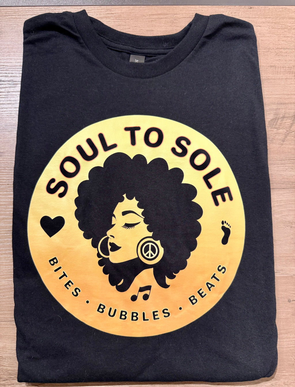 Soul to Sole Black T-shirt with Orange circle logo